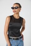 Sheer Panel Satin Sleeveless Top